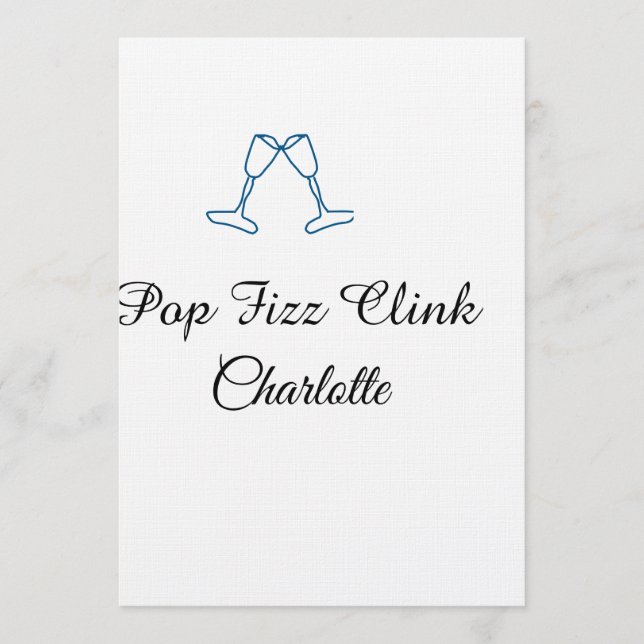Pop fizz clink blue champagne bottle new year inbjudningar (Framsida)