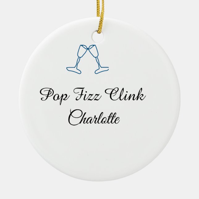 Pop fizz clink blue champagne bottle new year julgransprydnad keramik (Framsidan)
