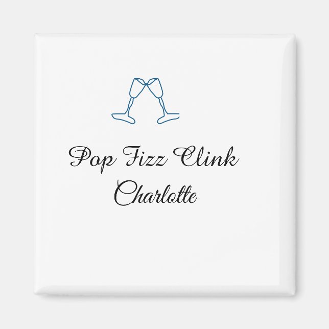 Pop fizz clink blue champagne bottle new year magnet (Framsidan)