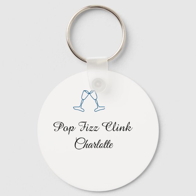 Pop fizz clink blue champagne bottle new year nyckelring (Framsida)