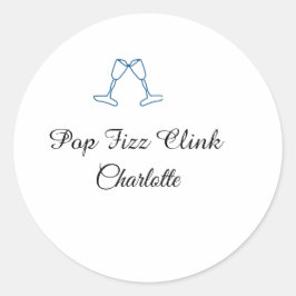 Pop fizz clink blue champagne bottle new year runt klistermärke