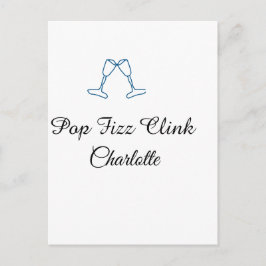 Pop fizz clink blue champagne bottle new year vykort