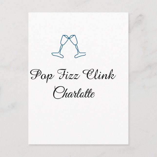 Pop fizz clink blue champagne bottle new year vykort (Framsida)