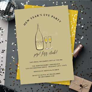 Pop Fizz Clink Champagne Cheers Nya året Kväll Par Inbjudningar