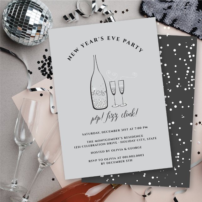 Pop Fizz Clink Champagne Cheers Nya året Kväll Par Inbjudningar (Pop Fizz Clink Champagne Cheers New Year Eve Party Invitation @ fat_fa_tin)