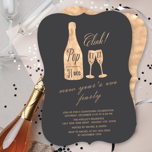Pop Fizz Clink Champagne Chic Nyårsafton Party Inbjudningar (Skapare uppladdad)