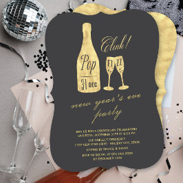 Pop Fizz Clink Champagne Chic Nyårsafton Party Inbjudningar