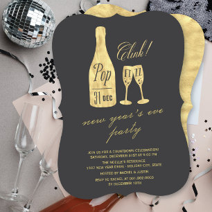 Pop Fizz Clink Champagne Chic Nyårsafton Party Inbjudningar