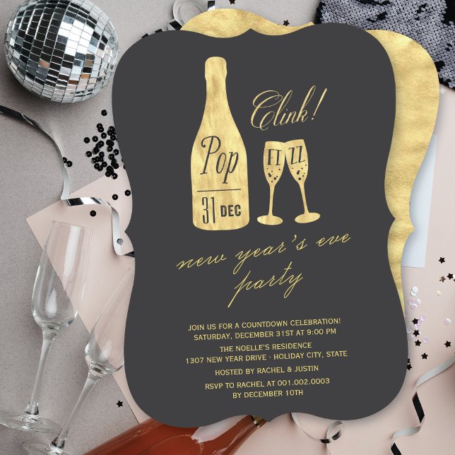 Pop Fizz Clink Champagne Chic Nyårsafton Party Inbjudningar (Skapare uppladdad)