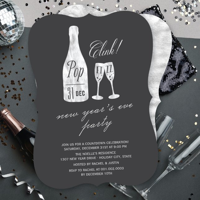 Pop Fizz Clink Champagne Chic Nyårsafton Party Inbjudningar (Skapare uppladdad)