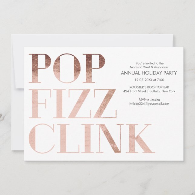 Pop Fizz Clink Faux foil Helgdag Business Party Inbjudningar (Framsida)