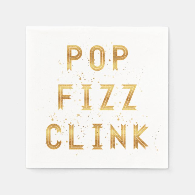 Pop Fizz Clink Faux Guld nyår Pappersservett (Framsidan)