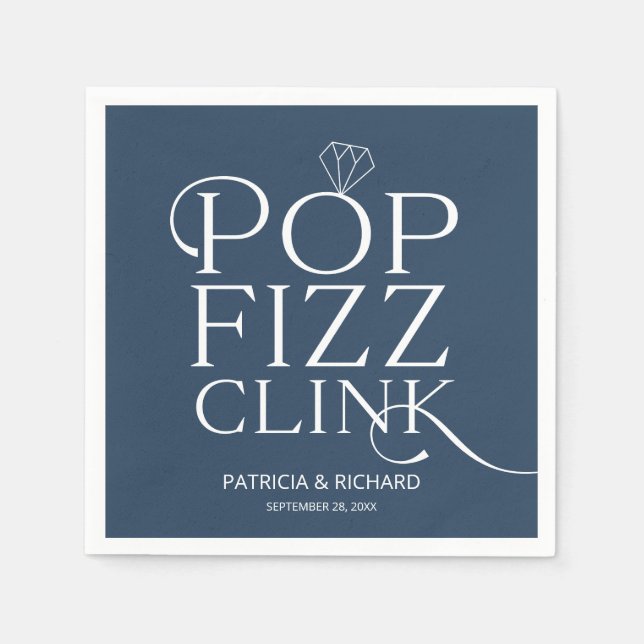 Pop Fizz Clink Förlovningsfest Blue Pappersservett (Framsidan)