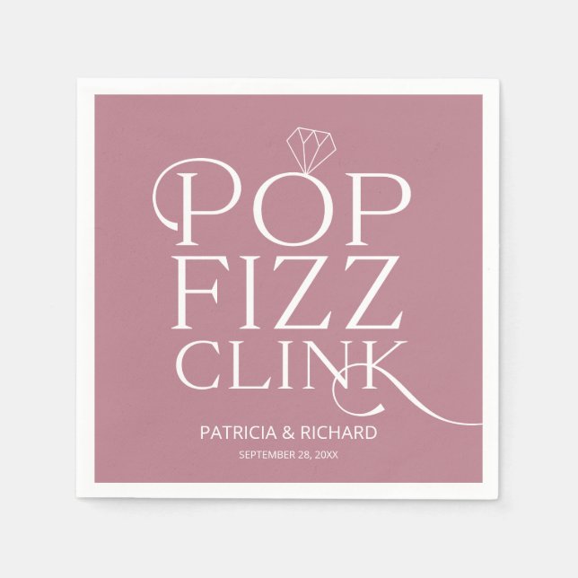 Pop Fizz Clink Förlovningsfest Dusty Rosa Pappersservett (Framsidan)