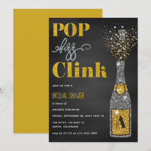 Pop fizz clink glitter chalkboard Möhippa Inbjudningar