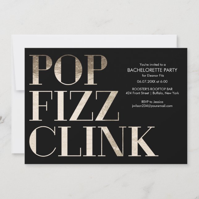 Pop Fizz Clink Guld Bachelorette Party Faux Foil Inbjudningar (Framsida)