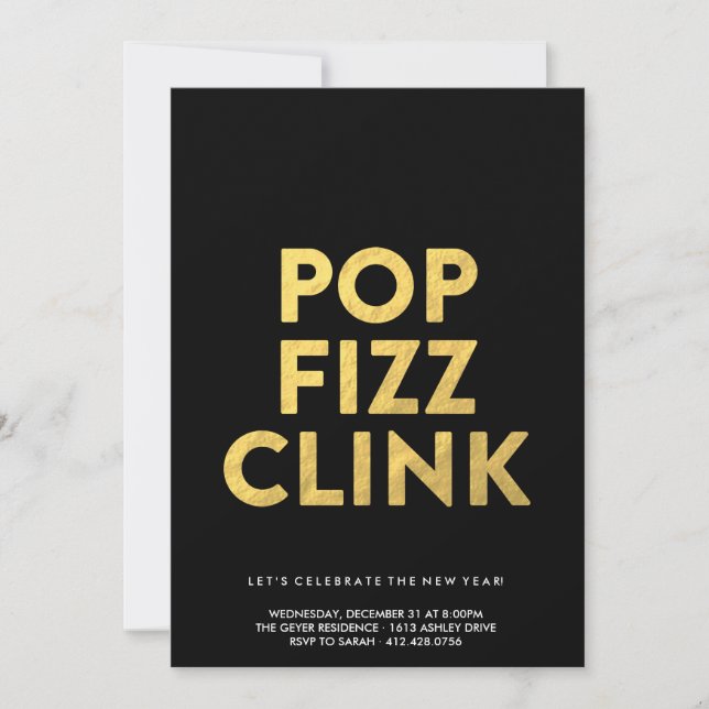 POP FIZZ CLINK! - Inbjudan till Nyårsafton-part (Framsida)