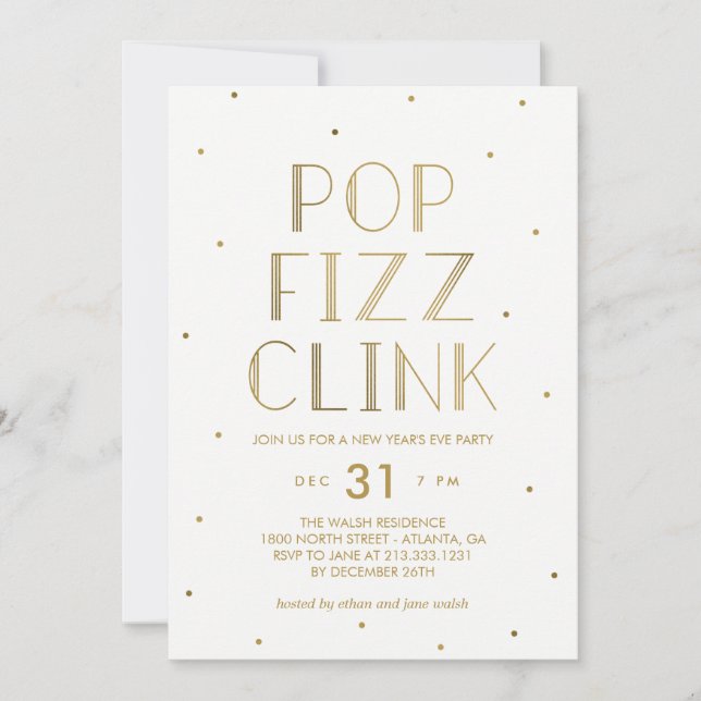 Pop Fizz Clink Julfest Nyårsafton Party Inbjudningar (Framsida)