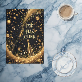 Pop Fizz Clink Midnatt Guld Champagne Bubblor Kökshandduk