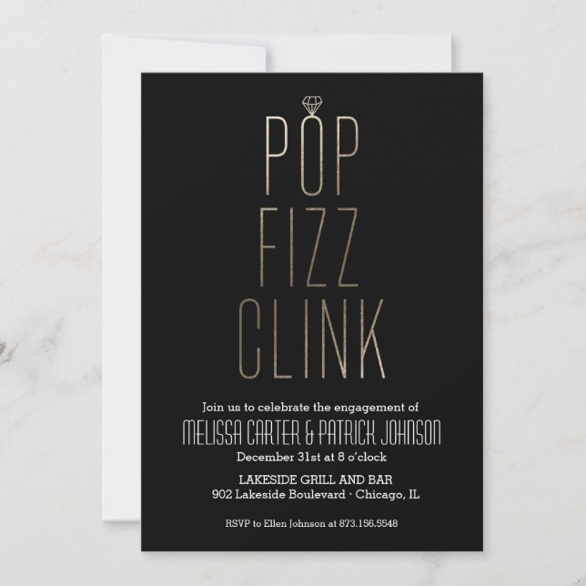 Pop Fizz Clink - nyårsskifte Förlovningsfest Faux  Inbjudningar (Framsida)