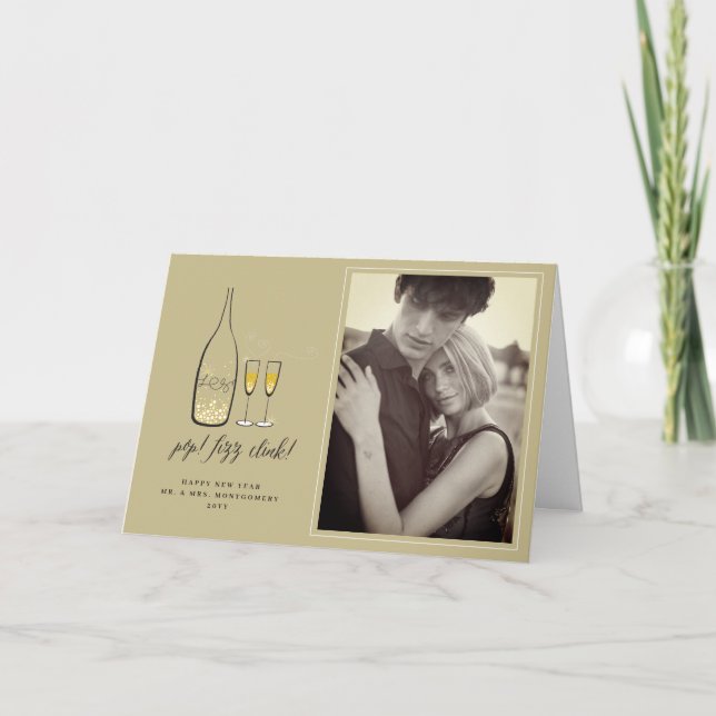 Pop Fizz Clink Snyggt Guld Champagne Chic Photo Helgkort (Framsida)