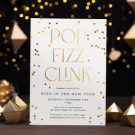 Pop Fizz Clink White Guld Confetti Nyårsafton Inbjudningar