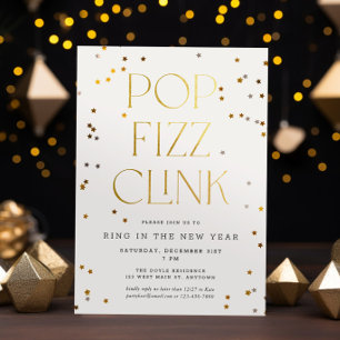 Pop Fizz Clink White Guld Confetti Nyårsafton Inbjudningar