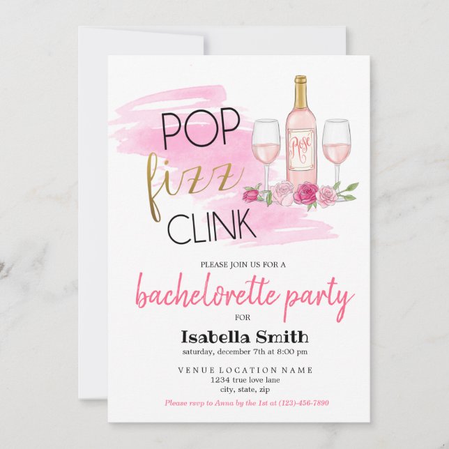 POP. FIZZ. KLINK. Bachelorette Party Inbjudningar (Framsida)