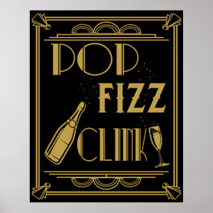 Pop Fizz Klirka Partyaffisch Art déco Poster