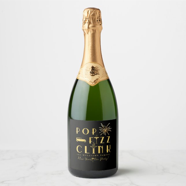Pop Fizz Klirre Guld Typografi Modern Nyårsafton (Framsida)