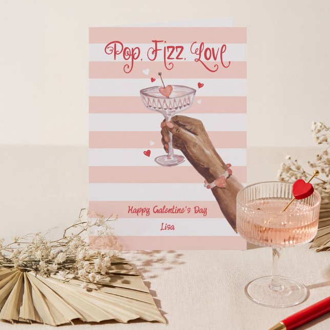 Pop Fizz Love Cocktail Cheer Happy Galentine's Day Helgkort (Pop Fizz Love Cocktail Cheer Happy Galentine's Day Holiday Card)