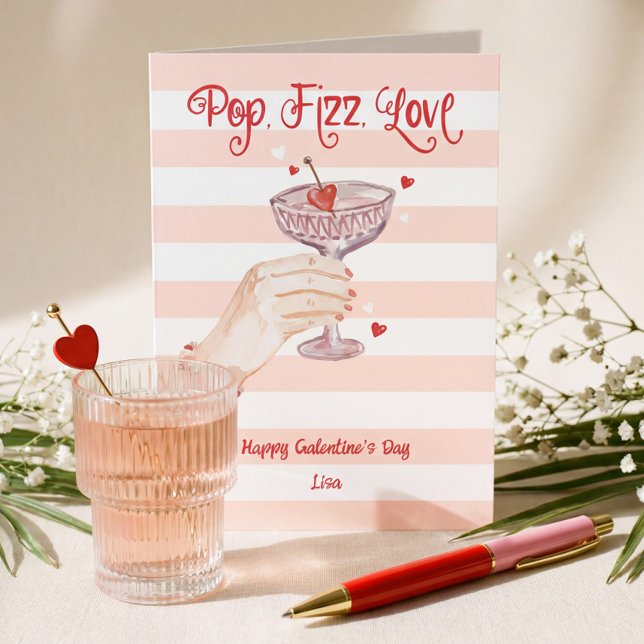 Pop Fizz Love Cocktail Cheer Happy Galentine's Day Helgkort (Pop Fizz Love Cocktail Cheer Happy Galentine's Day Holiday Card)