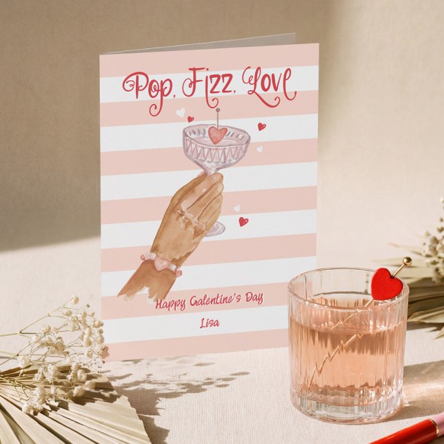 Pop Fizz Love Cocktail Cheer Happy Galentine's Day Helgkort (Pop Fizz Love Cocktail Cheer Happy Galentine's Day Holiday Card)