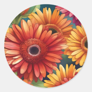 Pop Gerbera Daisy Mönster Runt Klistermärke