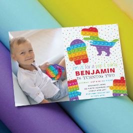 Pop it Boy Birthday Dinosaur Robot Photo Inbjudningar