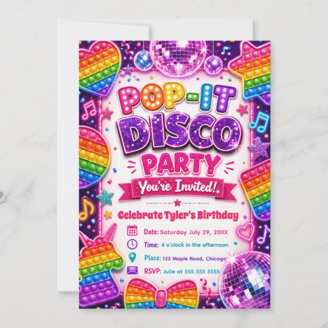 Pop It Disco Födelsedagsfest Inbjudningar (Framsida)
