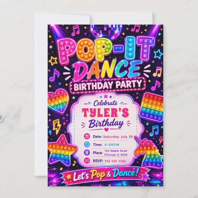 Pop It Disco Födelsedagsfest Inbjudningar (Framsida)