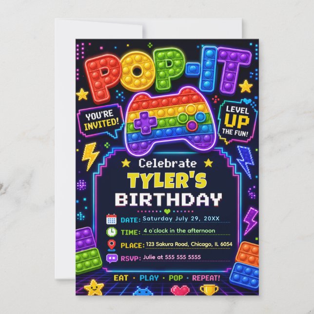 Pop It Gamer Festsdagskalas Inbjudningar (Framsida)