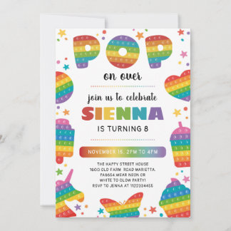 Pop it Invitation for Birthday Party Fidget Toy Inbjudningar