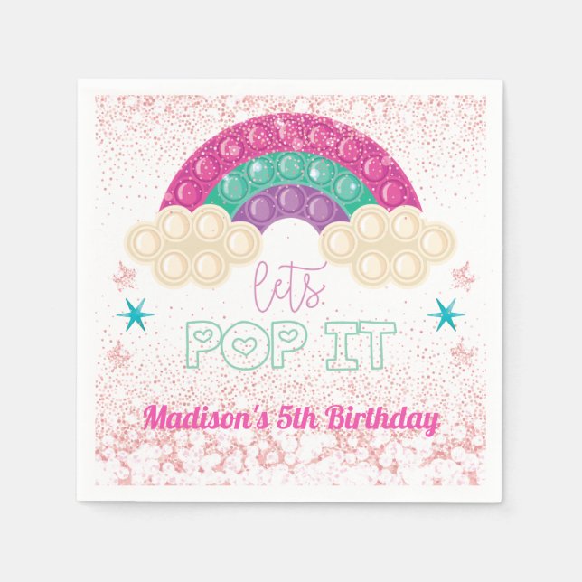 Pop it it Birthday Rainbow Personlig Pappersservett (Framsidan)