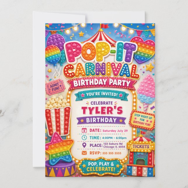 Pop-It Karneval Födelsedagsfest Inbjudningar (Framsida)
