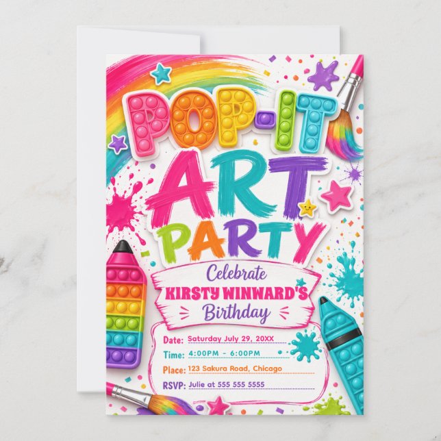 Pop-It Konst Födelsedagsfest Inbjudningar (Framsida)