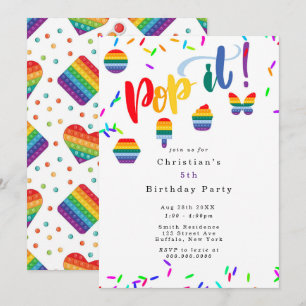 Pop It Leksak Rainbow Färg Barns födelsedag Party Inbjudningar
