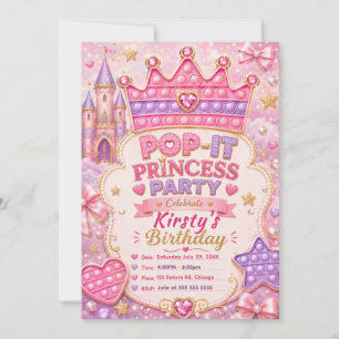 Pop-It Prinsessa Födelsedagsfest Inbjudningar
