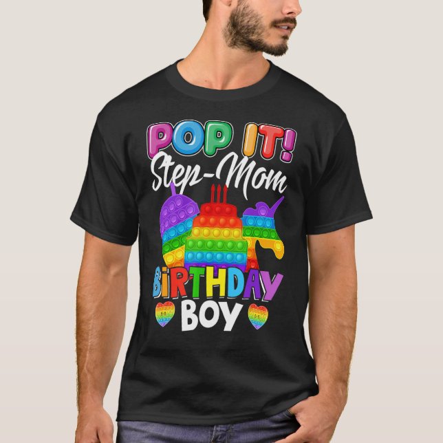 Pop it Step Mamma Birthday Boy Fidget Kid Matching T Shirt (Framsida)
