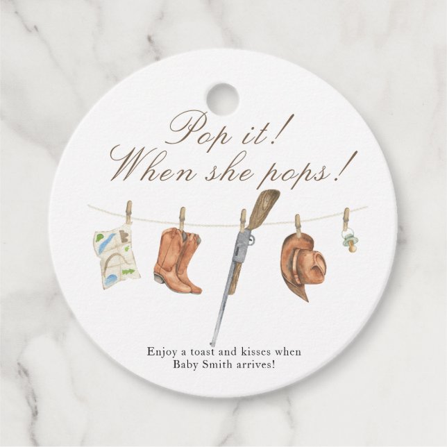 Pop it when she pops! - Hunter Baby shower Gåvor Etiketter (Framsida)