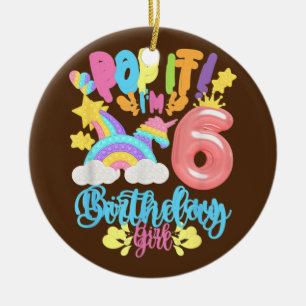 Pop. Jag är 6e-åring, gammal Birthday Girl Pop. Julgransprydnad Keramik