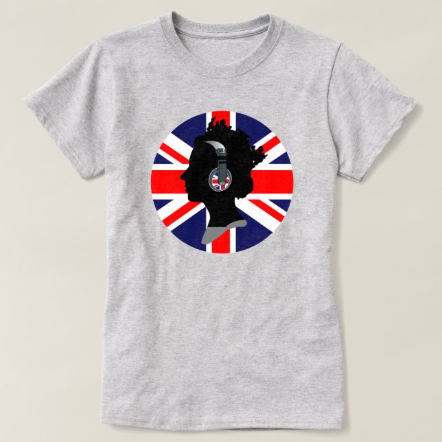 POP-KULTUREN QUEEN ELIZABETH MED MUSIC HEADPHONES TEE SHIRT (Design framsida)