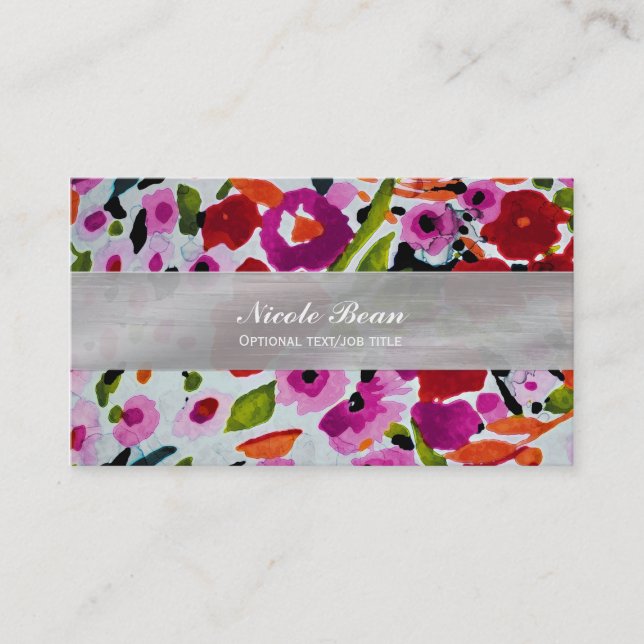 Pop med fet Färg Inky Watercolor Flowers Visitkort (Framsida)