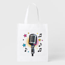 Pop microphone with colorful stars and music notes